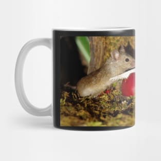 Wild  cute garden mouse sawing a apple Mug